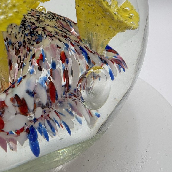 Hand-Blown Murano Style Floral Art Glass Paperweight Sphere Large Heavy 5x5x4.5" - Picture 6 of 6